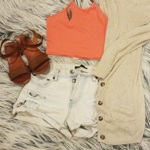 Salmon High Neck Tied Crop Top